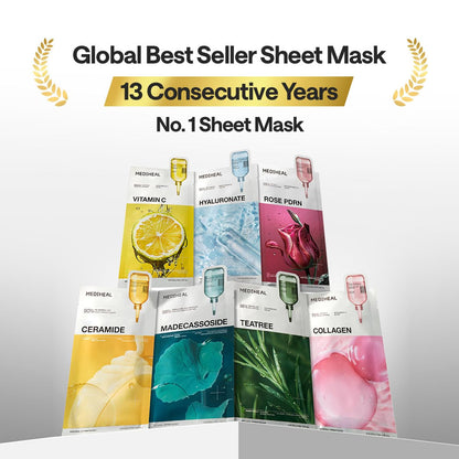 MEDIHEAL Rose PDRN Essential Face Mask - Healthy Glow with Squalane & Vitamin C, Hydrating & Firming, Pore Minimizer & Moisture Barrier, Vegan, Korean Skincare for Women (10 Sheets)