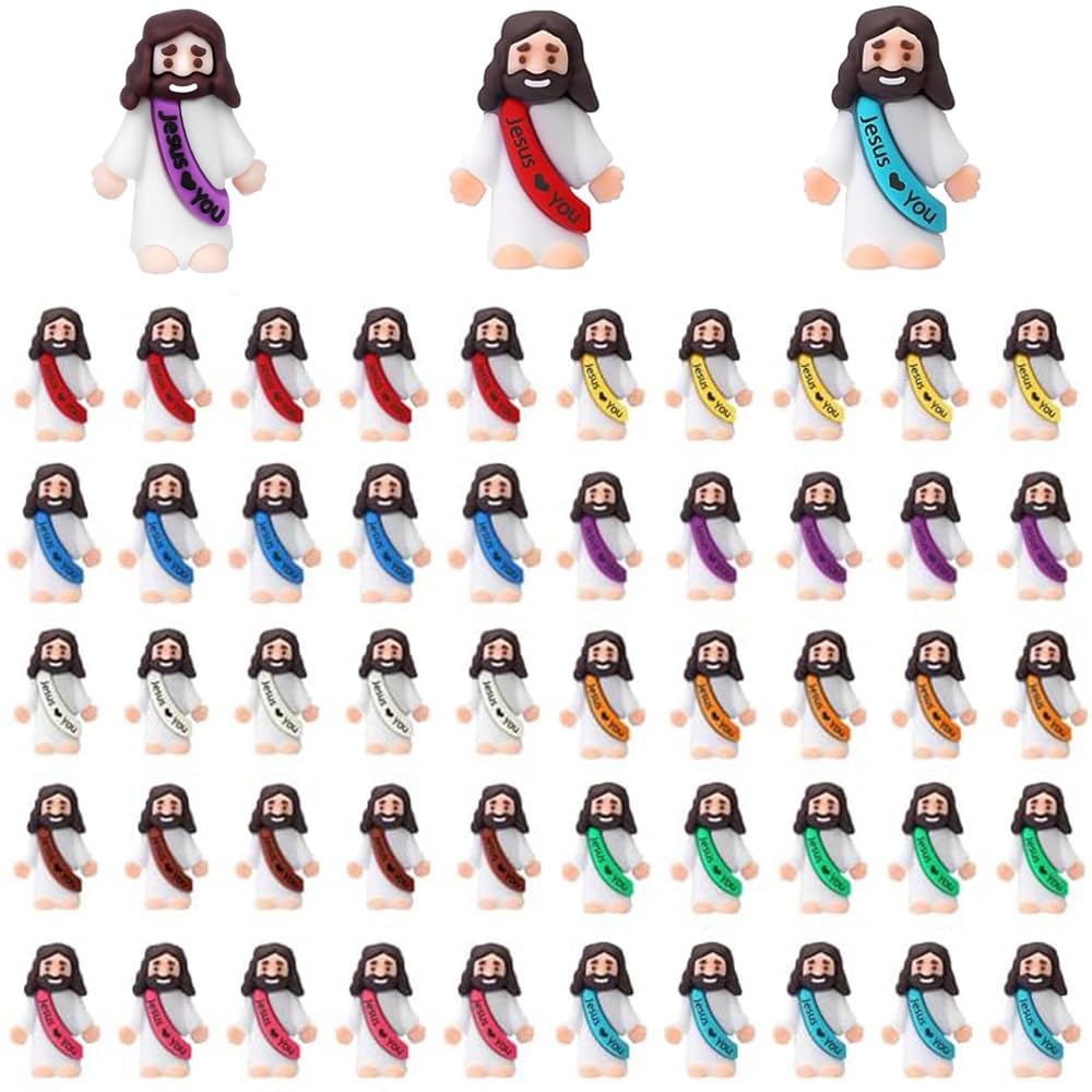 50 Pack Little Jesus Figures, Mini Jesus Figurines in Bulk, Love You for Easter Egg Filling Little Tiny Figures for Church Christmas Party Favors Baptism Gifts (Mix Color 10) 🍁 All In One Marketplace Canada