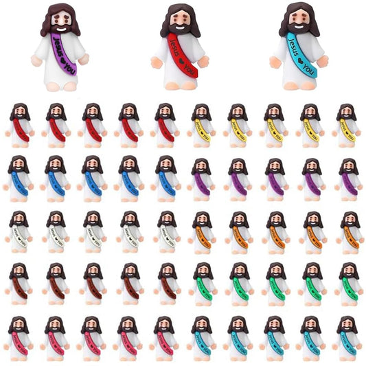 50 Pack Little Jesus Figures, Mini Jesus Figurines in Bulk, Love You for Easter Egg Filling Little Tiny Figures for Church Christmas Party Favors Baptism Gifts (Mix Color 10) 🍁 All In One Marketplace Canada