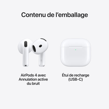 Apple AirPods 4 Wireless Earbuds, Bluetooth Headphones, with Active Noise Cancellation, Adaptive Audio, Transparency Mode, Personalized Spatial Audio, USB-C Charging Case, Wireless Charging, H2 Chip