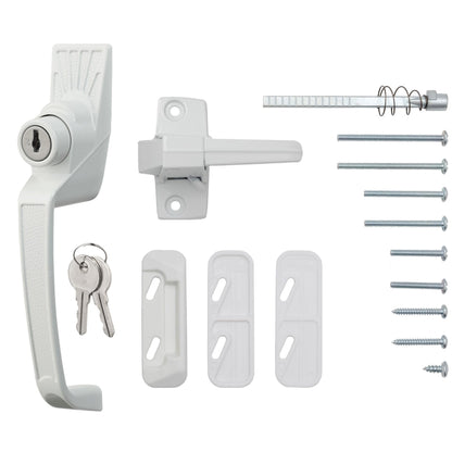 Ideal Security 12W Push Button Storm Door and Screen Door Handle with Key Lock and Storm Door Latch, White