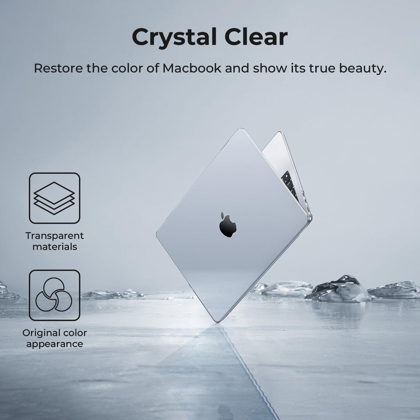 EooCoo Case Compatible with MacBook Air 13 inch M5 M4 M3 M2 2026-2022 A3449 A3240 A3113 A2681, 13.6" Hard Case Cover & Keyboard Skin & Screen Protector for Laptop Air 13.6 inch - Crystal Clear