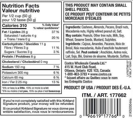 Kirkland Signature Mixed Nuts, 1.13 kg