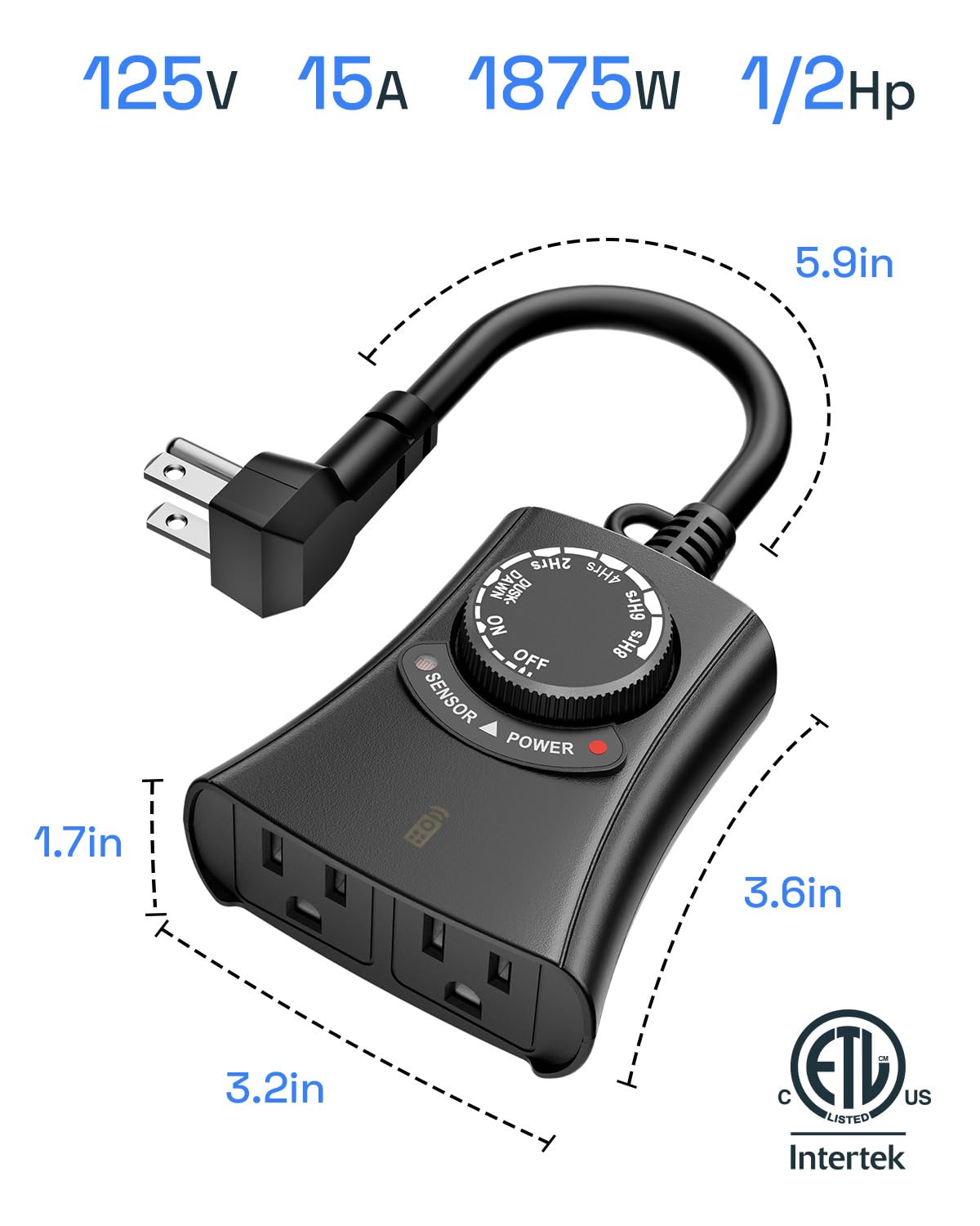 HBN Outdoor Light Timer Waterproof, Weatherproof Photocell Dusk to Dawn Light Sensor Timer with Remote Control, 2/4/6/8 Countdown Timer, 2 Grounded Outlet for Christmas Lights，1875W 15A 1/2HP 🍁 All In One Marketplace Canada