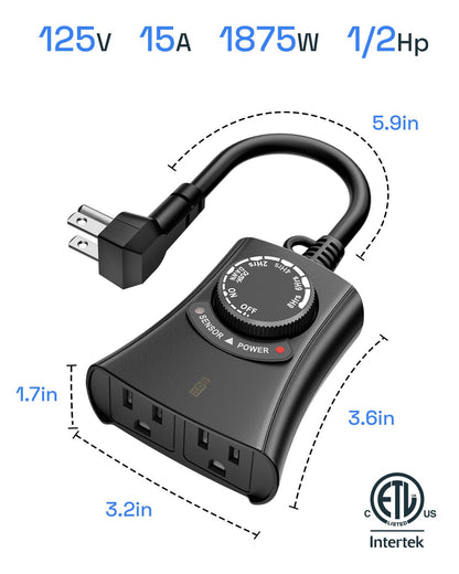 HBN Outdoor Light Timer Waterproof, Weatherproof Photocell Dusk to Dawn Light Sensor Timer with Remote Control, 2/4/6/8 Countdown Timer, 2 Grounded Outlet for Christmas Lights，1875W 15A 1/2HP 🍁 All In One Marketplace Canada