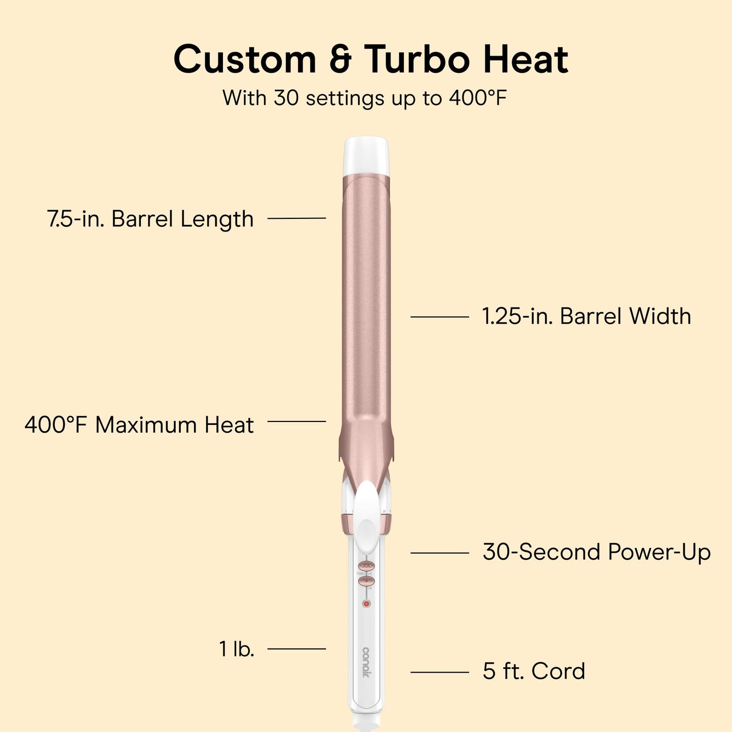 Conair Ceramic Long Barrel XL Curling Iron, 1 ¼” Barrel Produces Classic Curls – for use on Medium and Long Hair, Hair curler