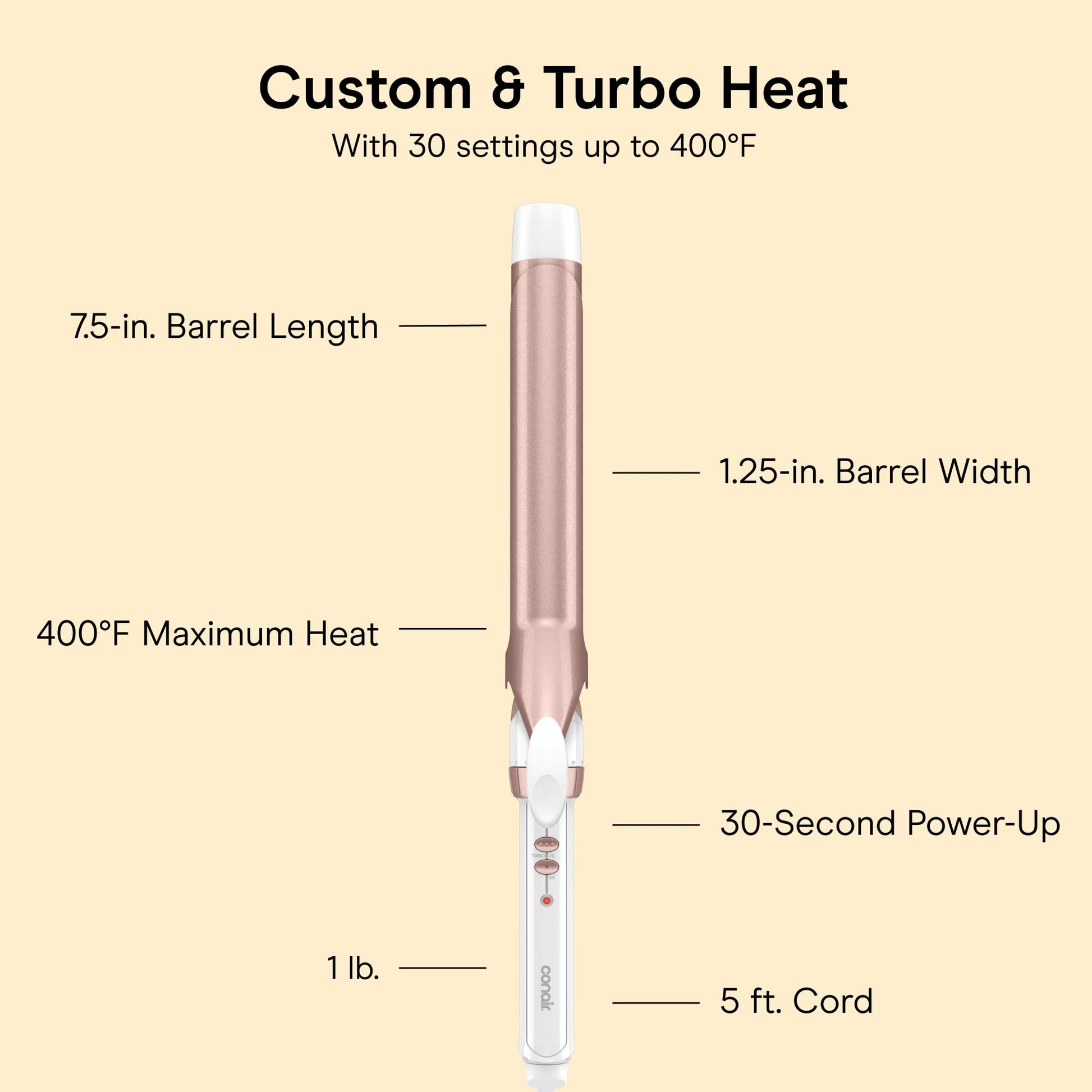 Conair Ceramic Long Barrel XL Curling Iron, 1 ¼” Barrel Produces Classic Curls – for use on Medium and Long Hair, Hair curler