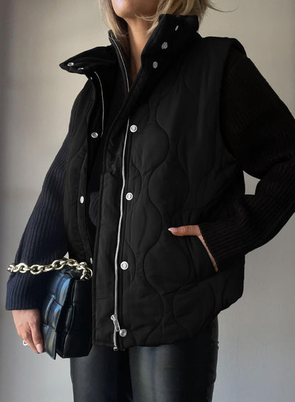 EVALESS Womens Fashion Cropped Puffer Vest Fall 2026 Lightweight Quilted Stand Collar Sleeveless Button Down Jackets Winter Warm Coat Outerwear Gilet with Pockets Black X-Large 🍁 All In One Marketplace Canada