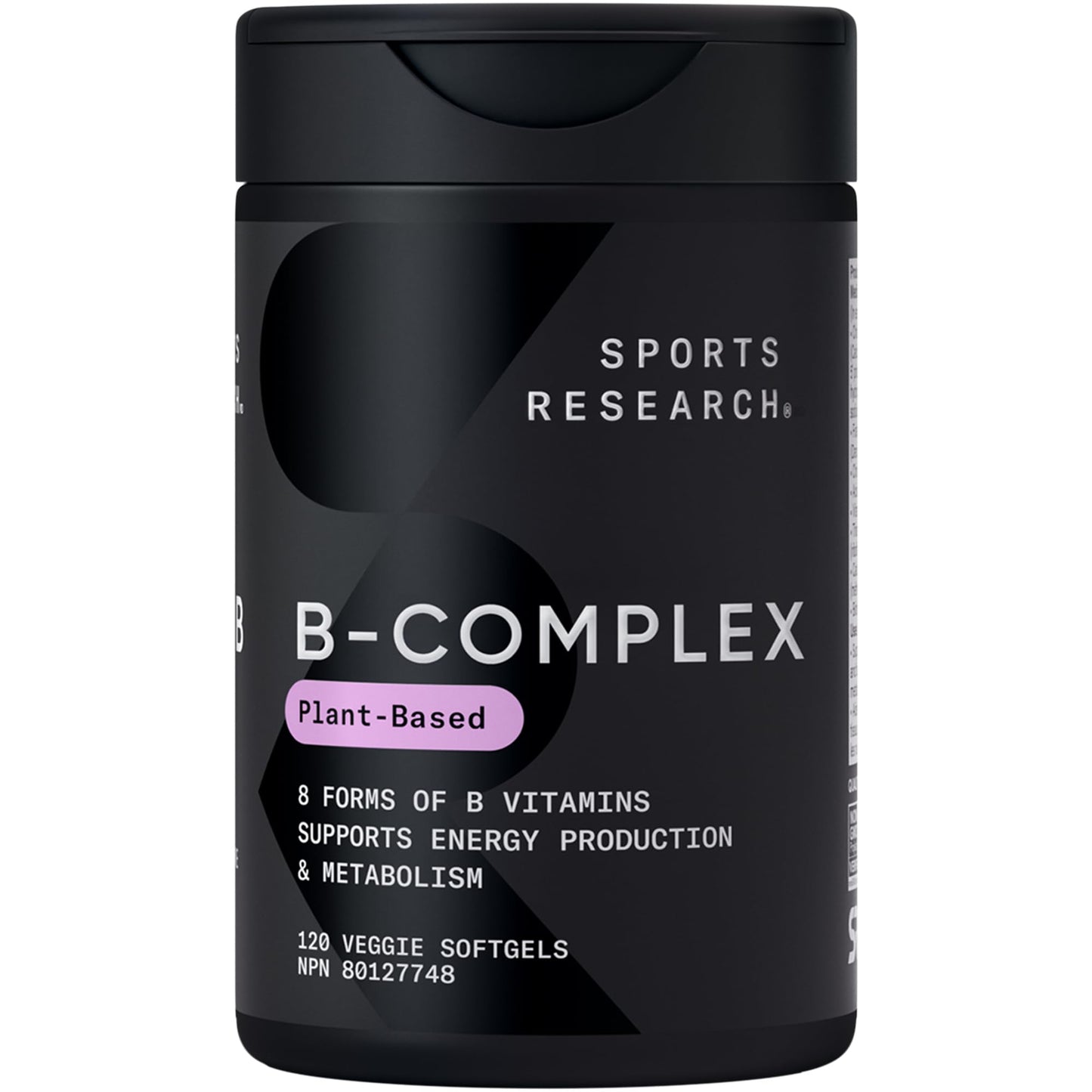 Sports Research® Vitamin B-Complex - Full Spectrum of B Vitamins with Methylated B12 & Folate - Gluten Free · Plant-Based · Non-GMO · Vegan-Friendly Formula - 120 Veggie Softgels - Available at All In One Marketplace Canada