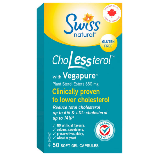 Swiss Natural ChoLessterol with Vegapure | Clinically Proven to Lower LDL Cholesterol & Improves Heart Health | Plant Sterol Esters | 50 Soft Gel Capsules | 650 mg - Available at All In One Marketplace Canada