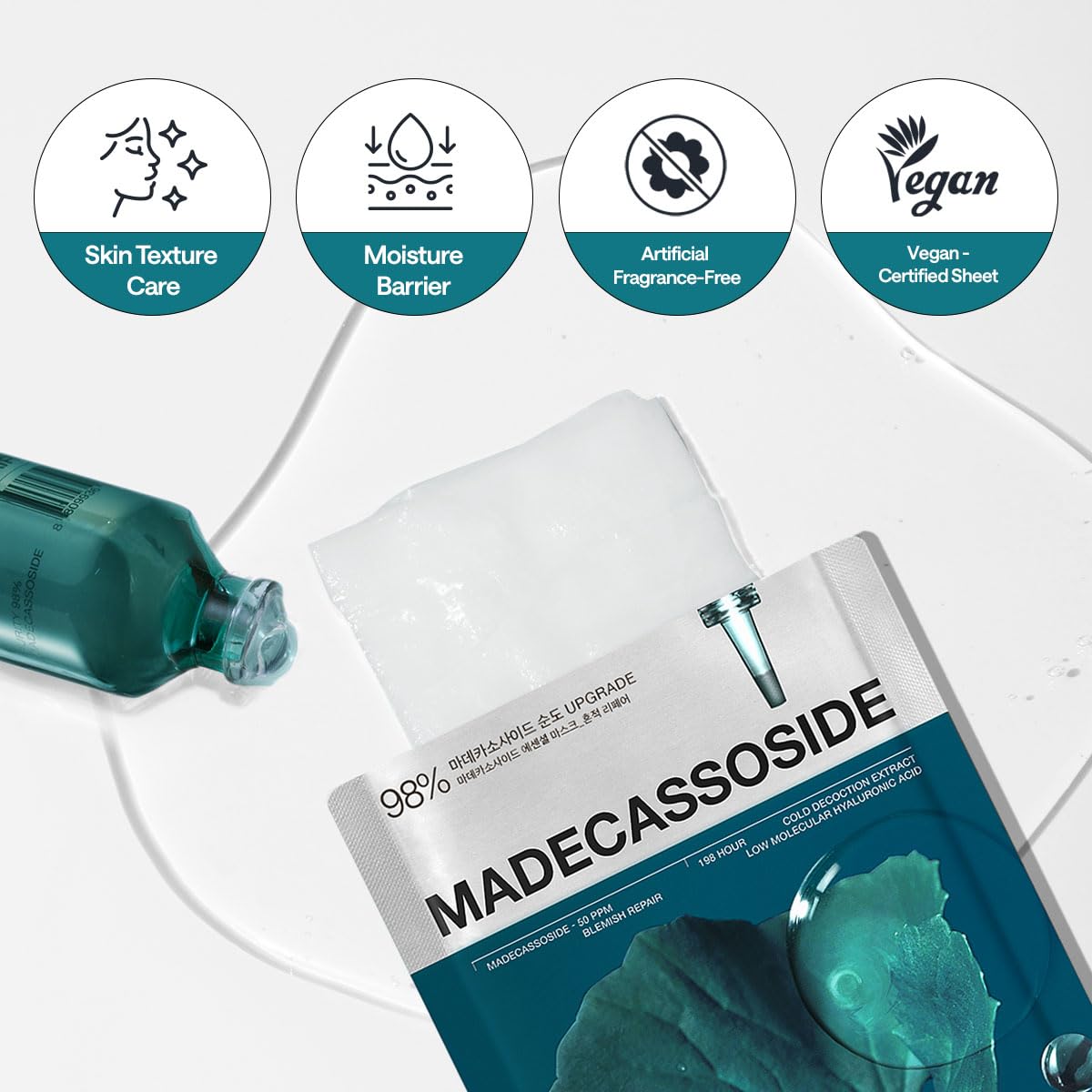 MEDIHEAL Madecassoside Essential Face Mask - Korean Skincare, Blemish Repair with Hyaluronic Acid, Moisture Barrier & Skin Texture Care for Women, Vegan Formula (10 Sheets)
