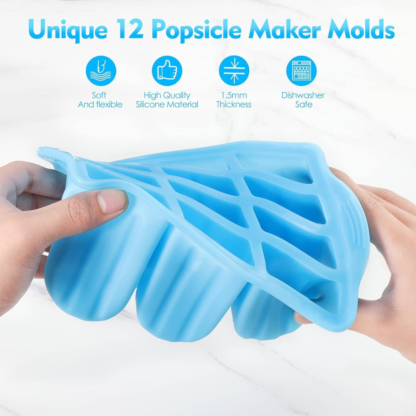 POLCANUR Popsicle Molds Silicone BPA-Free,12 Pieces Popsicle Trays for Freezer,Homemade Ice Cream Popsicle Molds,Large Ice Pop Maker Set,Reusable Ice Lolly Mould with 50PCS Popsicle Sticks - Available at All In One Marketplace Canada