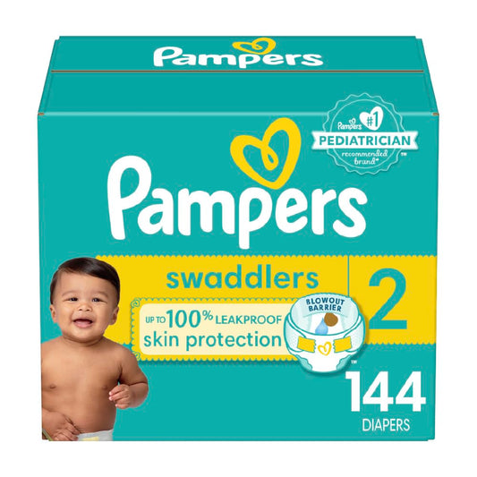 Pampers Swaddlers Diapers, Size 2 (10-22 lbs), 144 Count, Absorbent, Keeps Baby Dry and Comfortable, Skin Safe Disposable Baby Diaper