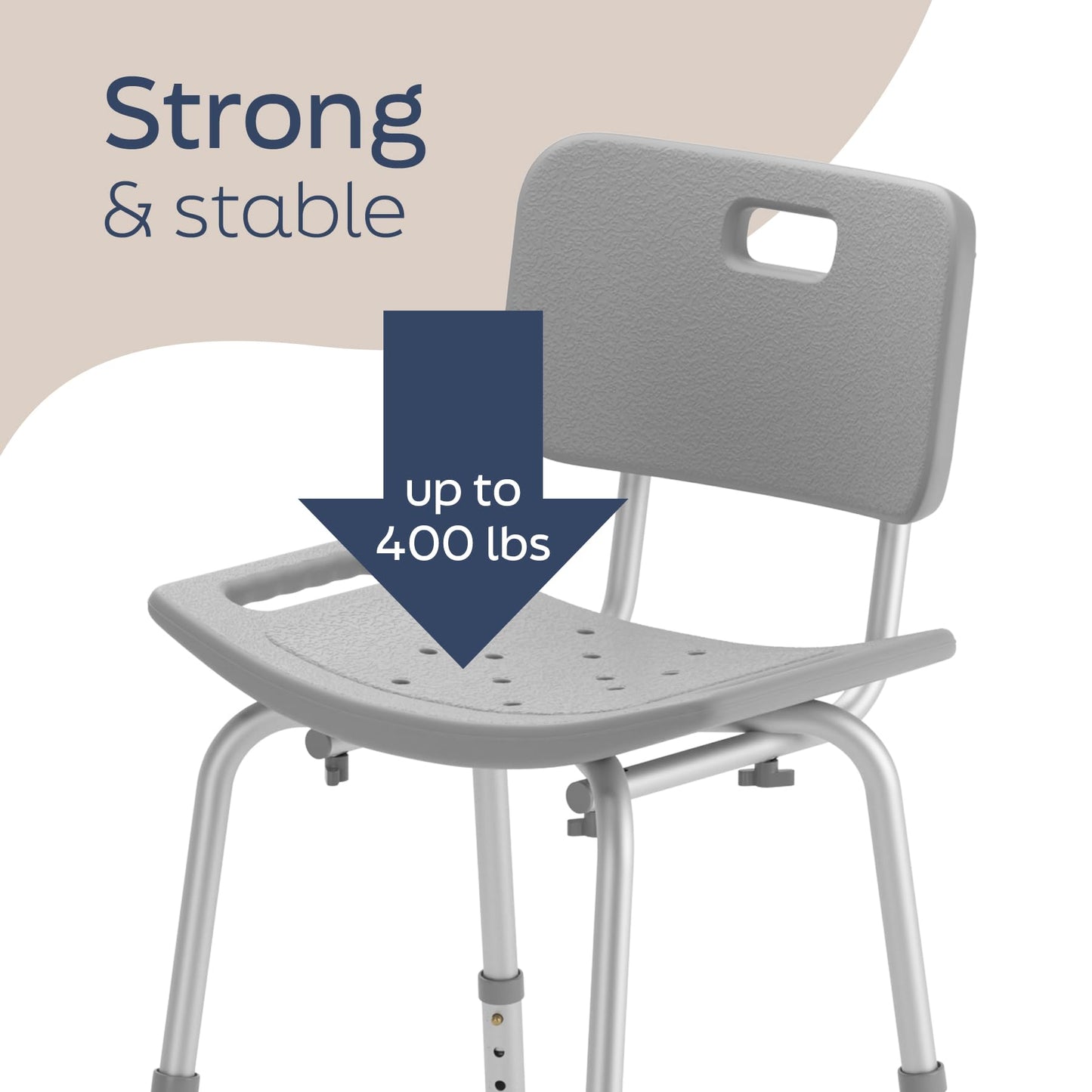 Medline Bath Chair with Back, Shower Chair has Height Adjustable Legs, Tool-Free Assembly, Shower Seat with Suction Cup Feet, Gray - Available at All In One Marketplace Canada