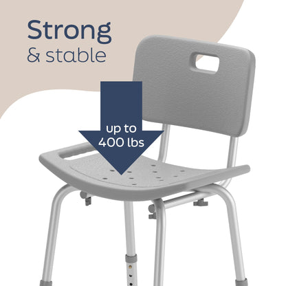 Medline Bath Chair with Back, Shower Chair has Height Adjustable Legs, Tool-Free Assembly, Shower Seat with Suction Cup Feet, Gray - Available at All In One Marketplace Canada
