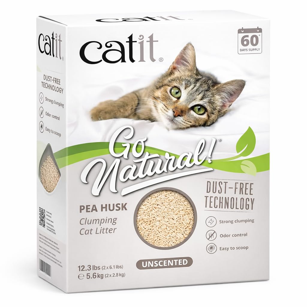 Catit Go Natural Pea Husk Clumping Cat Litter, Unscented, 5.6 kg, Dust Free & Lightweight Cat Litter, Easy to Scoop, Litiere Pour Chat