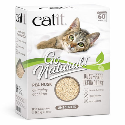 Catit Go Natural Pea Husk Clumping Cat Litter, Unscented, 5.6 kg, Dust Free & Lightweight Cat Litter, Easy to Scoop, Litiere Pour Chat