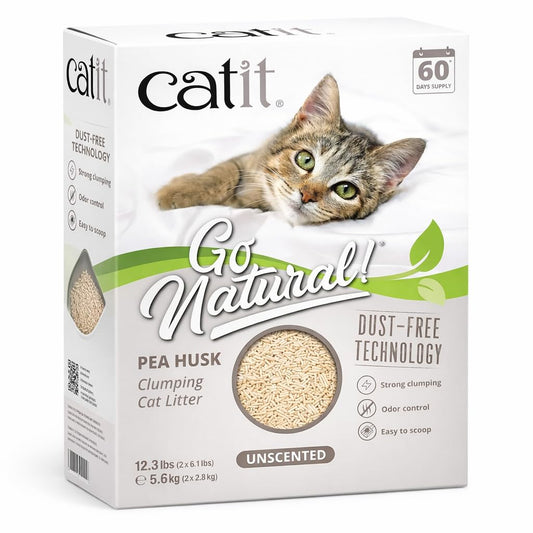 Catit Go Natural Pea Husk Clumping Cat Litter, Unscented, 5.6 kg, Dust Free & Lightweight Cat Litter, Easy to Scoop, Litiere Pour Chat