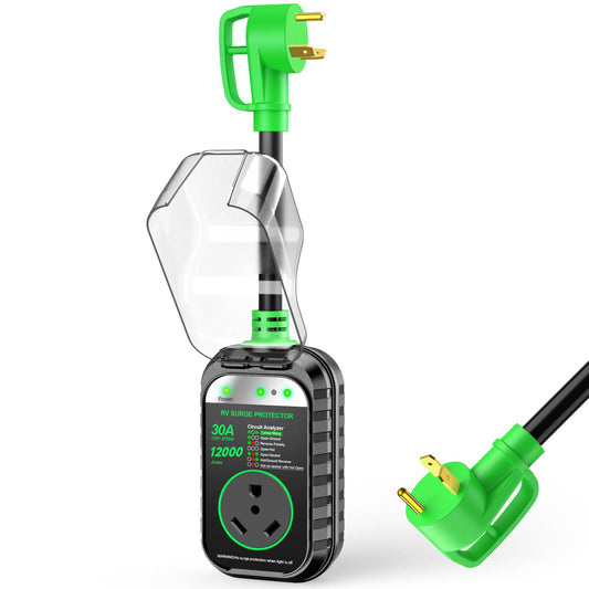 GEARGO RV Surge Protectors 30 Amp RV Circuit Analyzer, [𝟐𝟎𝟐𝟔 𝐍𝐞𝐰 𝐔𝐩𝐠𝐫𝐚𝐝𝐞𝐝 & 𝐆𝐞𝐧𝟐] Full Protection, RV Adapter Plug for Camper(Green)