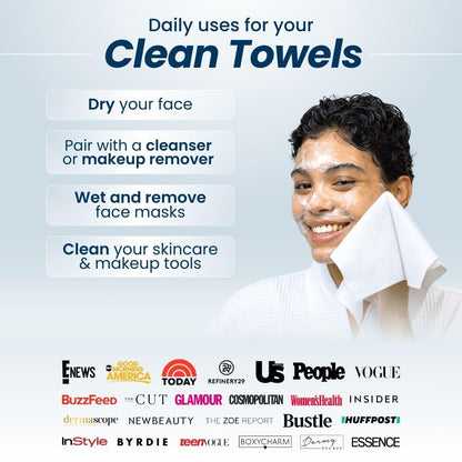 Clean Skin Club Clean Towels XL®, 100% USDA Biobased Face Towel, Disposable Face Towelette, Eczema Association Accepted, Makeup Remover Dry Wipes, Ultra Soft, 50 ct per pack, 2 Packs, 100 Ct Total