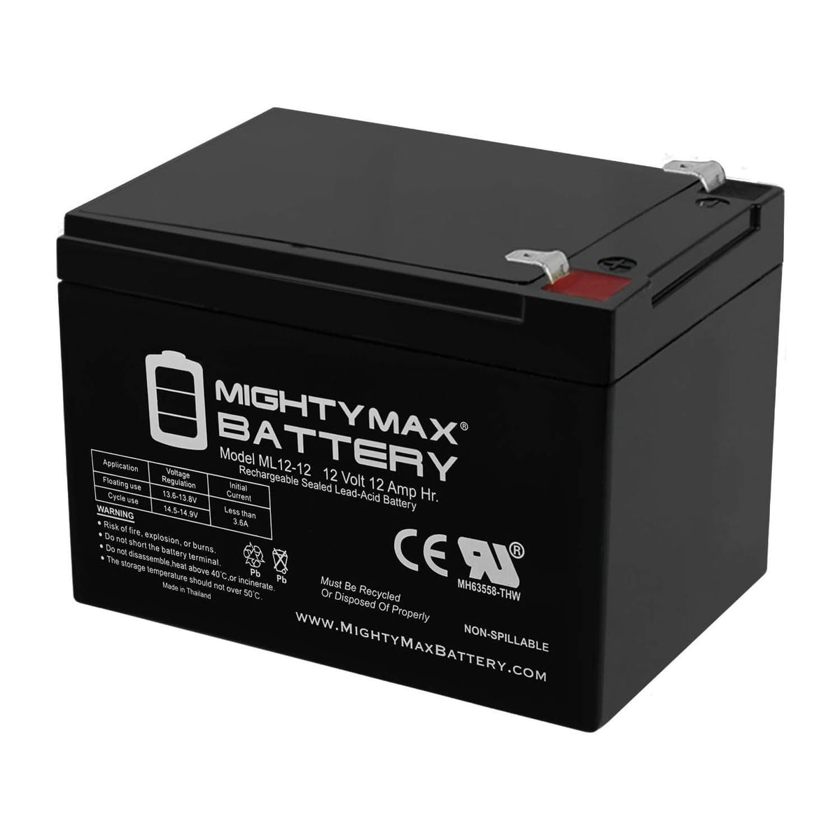 Mighty Max Battery ML12-12 - 12 Volt 12 AH SLA Battery Brand Product, Black
