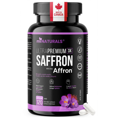 miNATURALS Saffron Supplements 120 Capsules | Clinically Studied Affron Saffron Extract | Stress & Mood Support for Men, Women & Teens | Pure Saffron Pills - Available at All In One Marketplace Canada