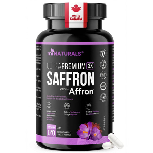 miNATURALS Saffron Supplements 120 Capsules | Clinically Studied Affron Saffron Extract | Stress & Mood Support for Men, Women & Teens | Pure Saffron Pills - Available at All In One Marketplace Canada