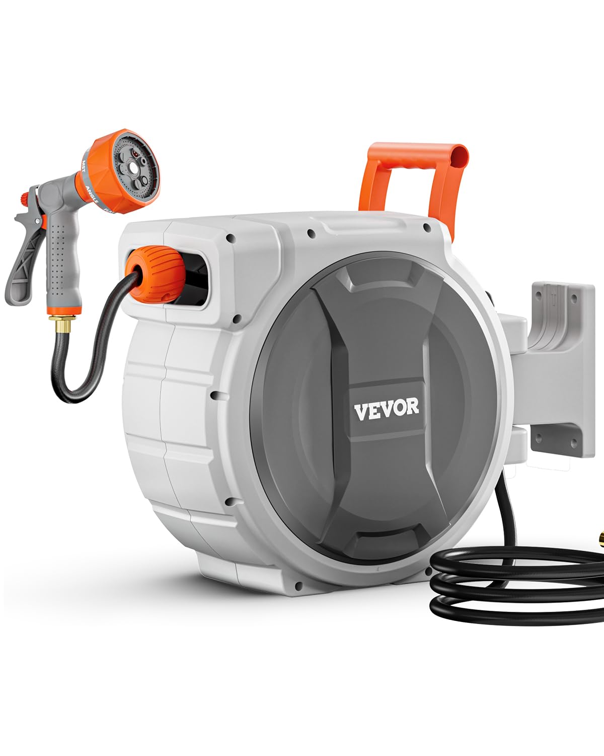 VEVOR Retractable Garden Hose Reel, 1/2 Inch x 84 ft Wall Mounted Hose Reel, Heavy Duty Garden Hose Reel with 9 Patterns Nozzle, Any Length Lock, Upgraded Slow Return System and 180°Swivel Bracket VEVOR