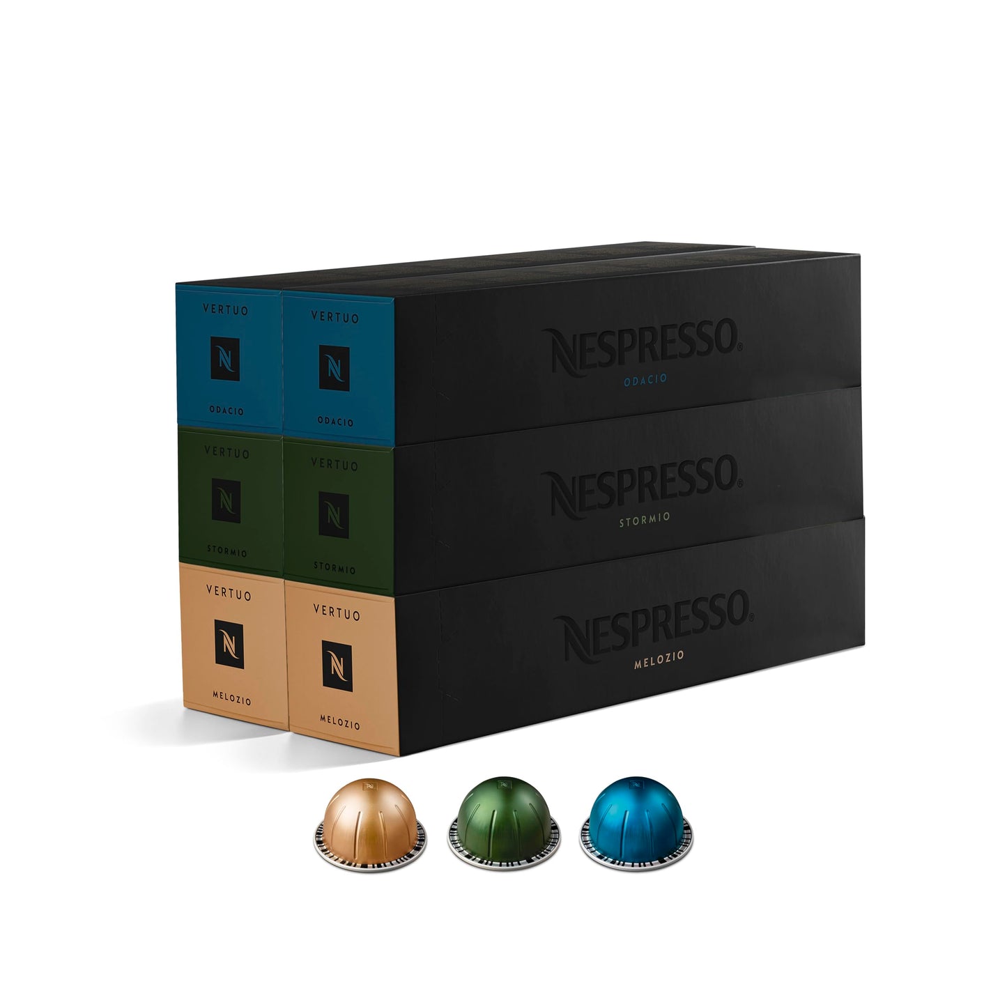 Nespresso Vertuo Discovery Bestsellers Variety Pack – 60 Capsules (Melozio, Stormio, Odacio)
