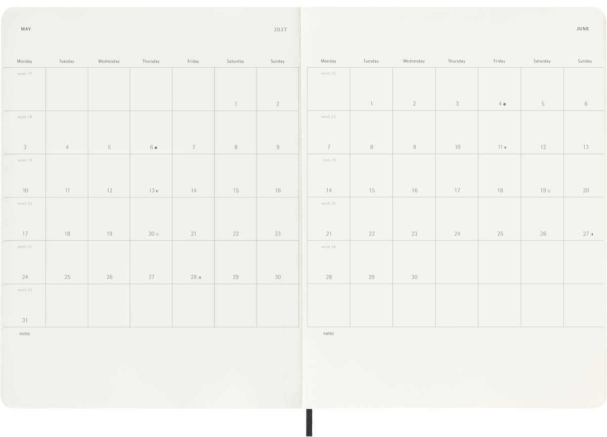 Moleskine Classic 18 Month 2026-2027 Weekly Planner, Soft Cover, XL (7.5" x 10"), Black, 208 pages