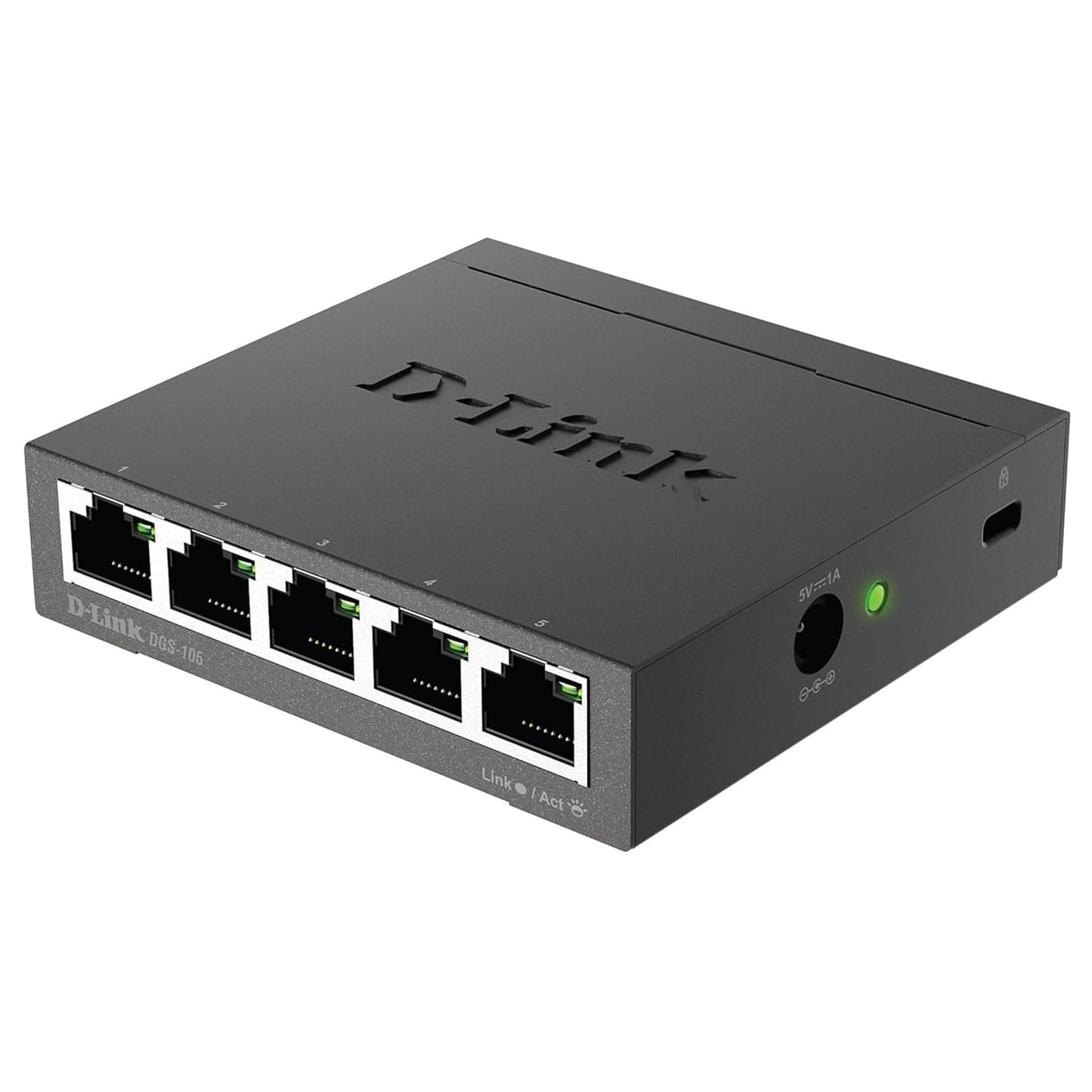 D-Link DGS-105, 5 Port Gigabit Ethernet Switch Unmanaged, Network Splitter, Silent Fanless, Network Hub, Sturdy Metal with Shielded Ports, Desktop/Wall Mount, QoS, Energy Saving, Plug and Play D-Link