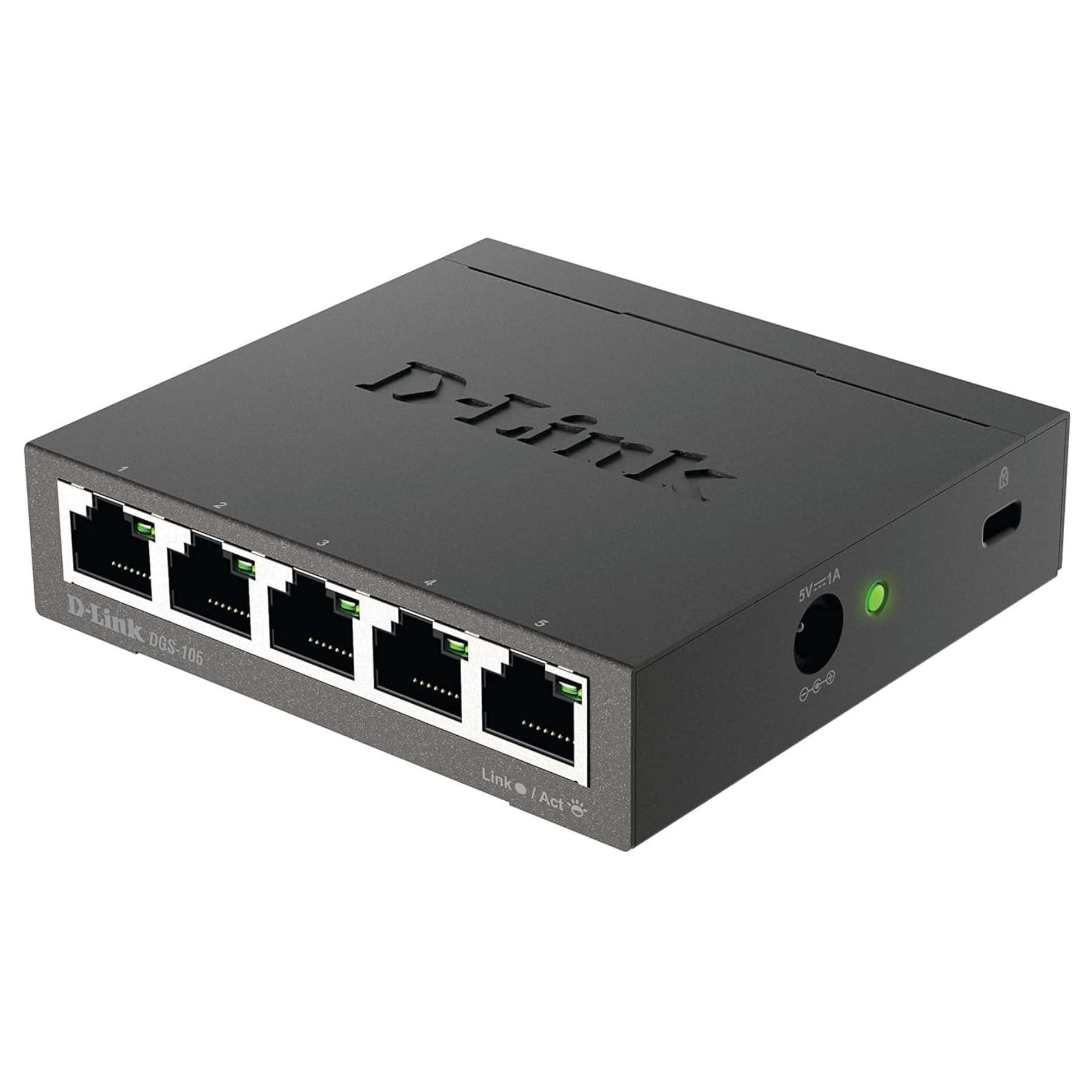 D-Link DGS-105, 5 Port Gigabit Ethernet Switch Unmanaged, Network Splitter, Silent Fanless, Network Hub, Sturdy Metal with Shielded Ports, Desktop/Wall Mount, QoS, Energy Saving, Plug and Play D-Link
