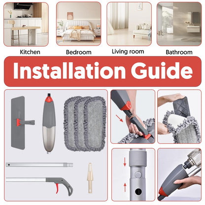 Spray Mop for Floor Cleaning, Domi-patrol Microfiber Floor Mop Dry Wet Mop Spray with 3 Washable Mop Pads & Refillable Bottle, Dust Cleaning Mop for Hardwood Laminate Tile Floors, Gray - Available at All In One Marketplace Canada