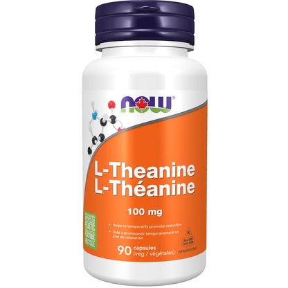 NOW Supplements, L-Theanine 100 mg with Decaf Green Tea, Stress Management, 90 Veg Capsules NOW