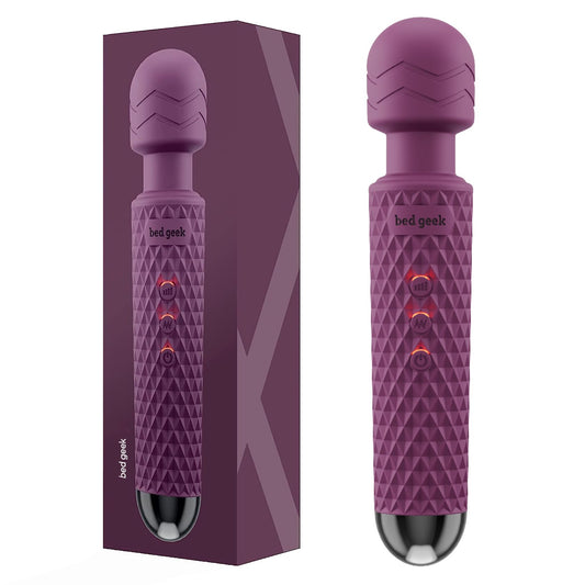 bed geek Handheld Cordless Personal Wand Massager – Waterproof, USB Rechargeable, 20 Vibration Patterns, 8 Speeds, Memory Feature, Skin-Soft Silicone for Ultimate Relaxation Tool (Purple) - Available at All In One Marketplace Canada