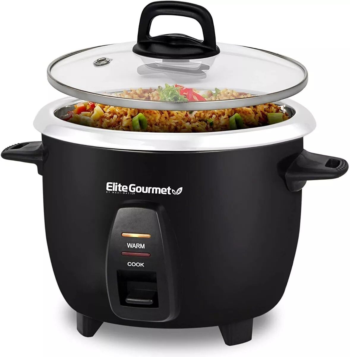 Elite Gourmet Maxi-Matic Electric Rice Cooker with Stainless Steel Inner Pot Makes Soups, Stews, Porridge's, Grains and Cereals, 10 cups cooked (5 Cups uncooked), Black, ERC-2010B Elite Gourmet