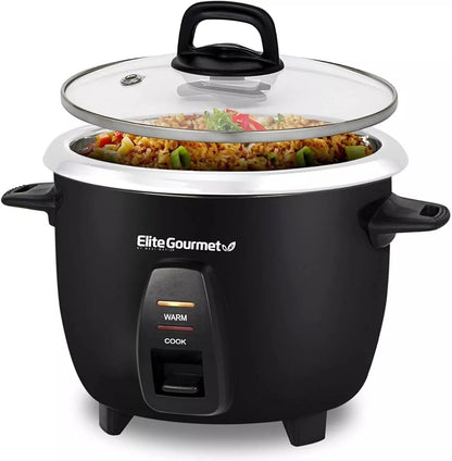 Elite Gourmet Maxi-Matic Electric Rice Cooker with Stainless Steel Inner Pot Makes Soups, Stews, Porridge's, Grains and Cereals, 10 cups cooked (5 Cups uncooked), Black, ERC-2010B Elite Gourmet