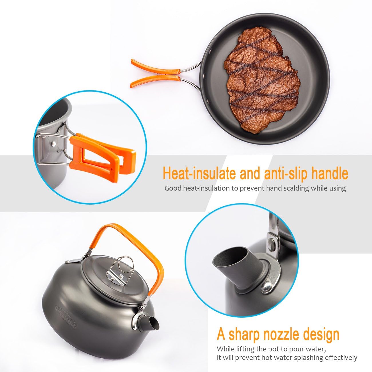 OVERMONT 14 PCS Camping Cookware Outdoor Kitchen Set, Aluminum Portable Kettle Pots and Pans for Camping Hiking and Picnic for 1-3 Person 🍁 All In One Marketplace Canada