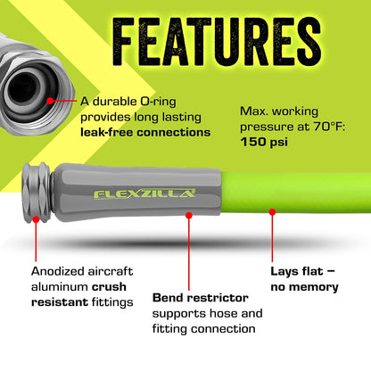 Flexzilla Garden Hose, 5/8'' X 50', Heavy Duty, Lightweight, Drinking Water Safe-HFZG550YW