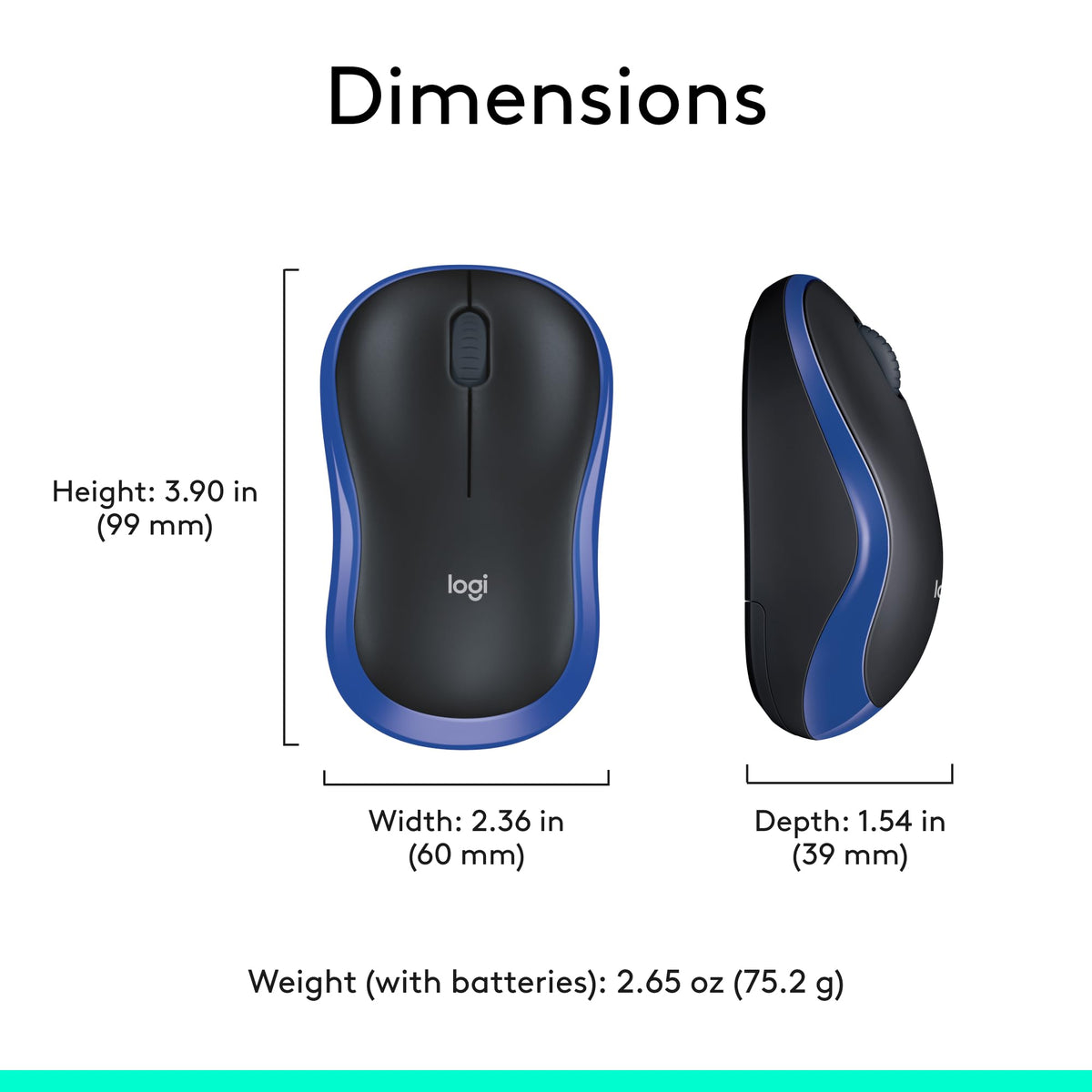 Logitech M185 Compact Ambidextrous Wireless Mouse with Rubber Grips - Blue