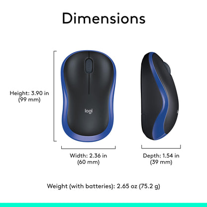 Logitech M185 Compact Ambidextrous Wireless Mouse with Rubber Grips - Blue