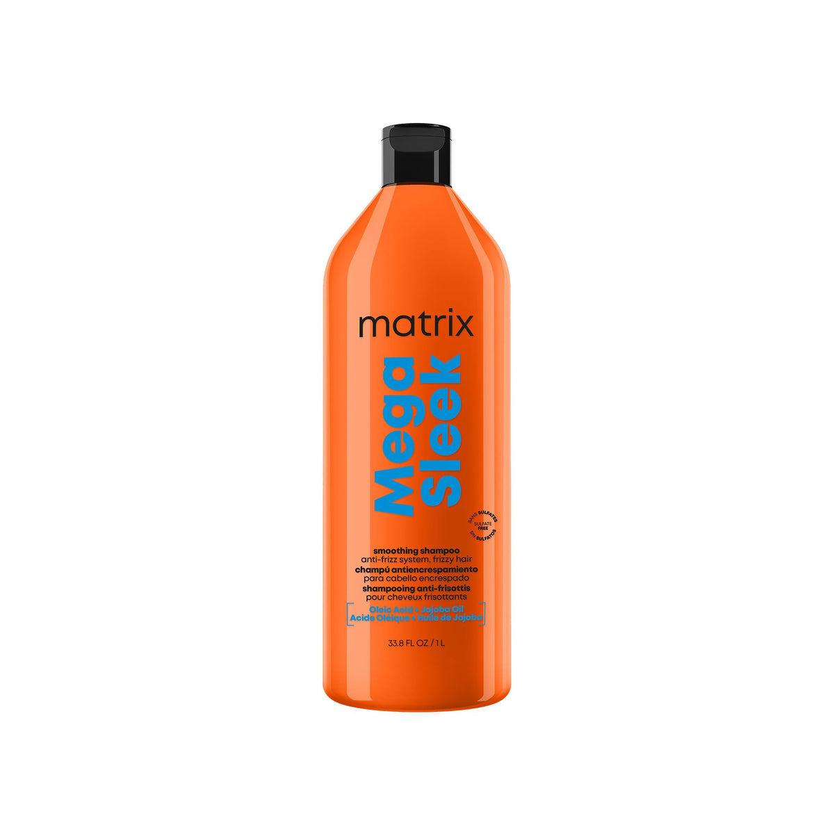 Matrix Mega Sleek Anti-Frizz Sulfate-Free Smoothing Shampoo for All Frizzy Hair, Professional Formula, For Humidity & Static Protection