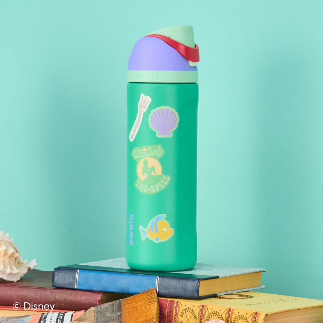 Owala Disney Princess FreeSip Insulated Stainless Steel Water Bottle with Straw for Sports and Travel, BPA-Free Sports Water Bottle, 24 oz, Ariel