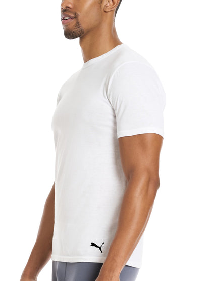 PUMA Men's 4 Pack Cotton Crewneck Short Sleeve T-Shirt, Black/Grey/White/Navy, Medium PUMA