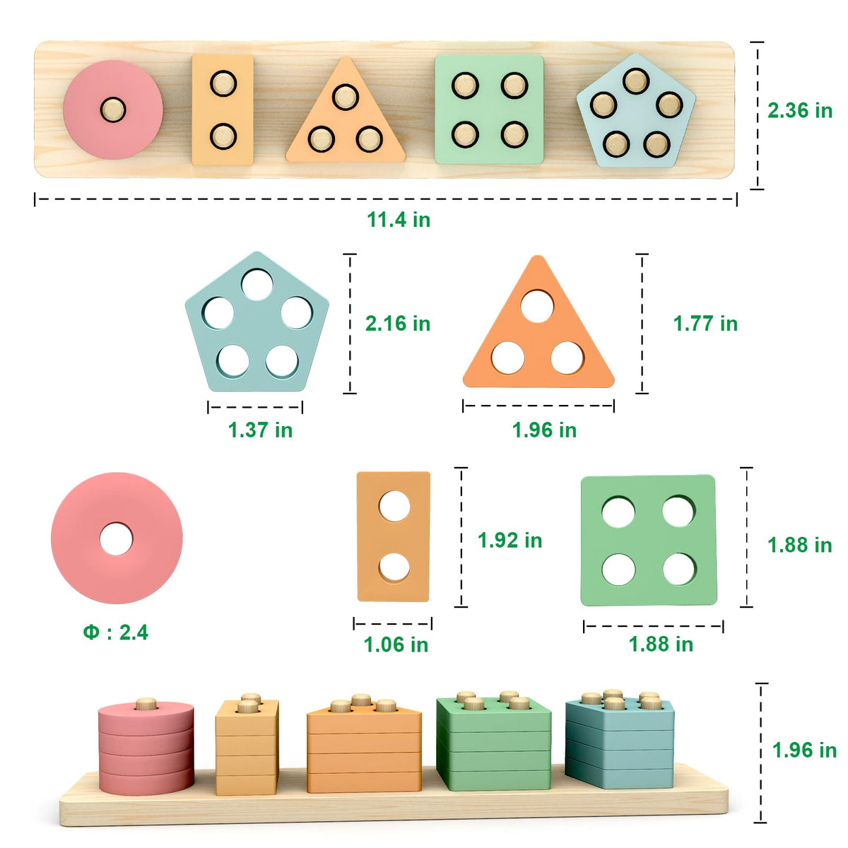OSLINE Montessori Educational Toys for 1 2 3 Year Old Gifts,Toddler Wooden Toys Shape Sorter Stacking Toy Boy Girl Gifts,Wooden Blocks Puzzle Learning Toys - Christmas Easter Birthday Gifts 🍁 All In One Marketplace Canada