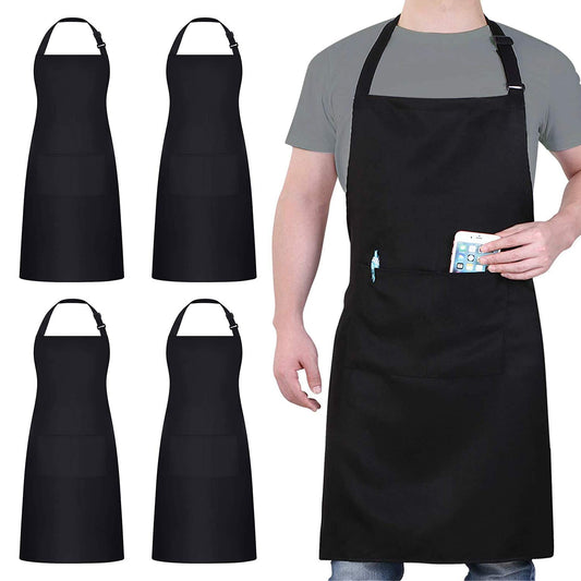 4 Packs Chef Apron, Black Waterproof Apron, Adjustable Apron with 2 Pockets for Men Women, Professional Apron for Kitchen Cooking Gardening Painting Baking Restaurant (Black) - Available at All In One Marketplace Canada