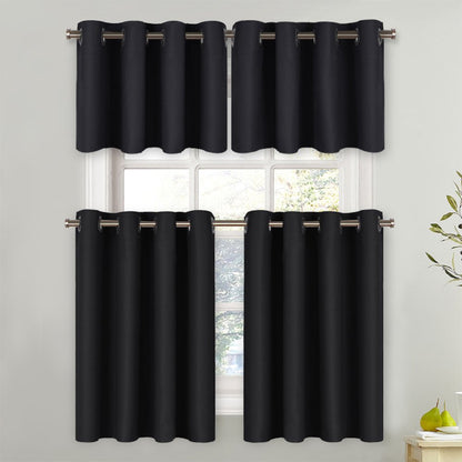NICETOWN Blackout Valance for Small Window - Thermal Insulated Room Darkening Plain Grommet-Top Short Curtain Panel for Cafe Bar / Apartment (1 Pack, W52 x L36 + 1.2 inches Header, Black)