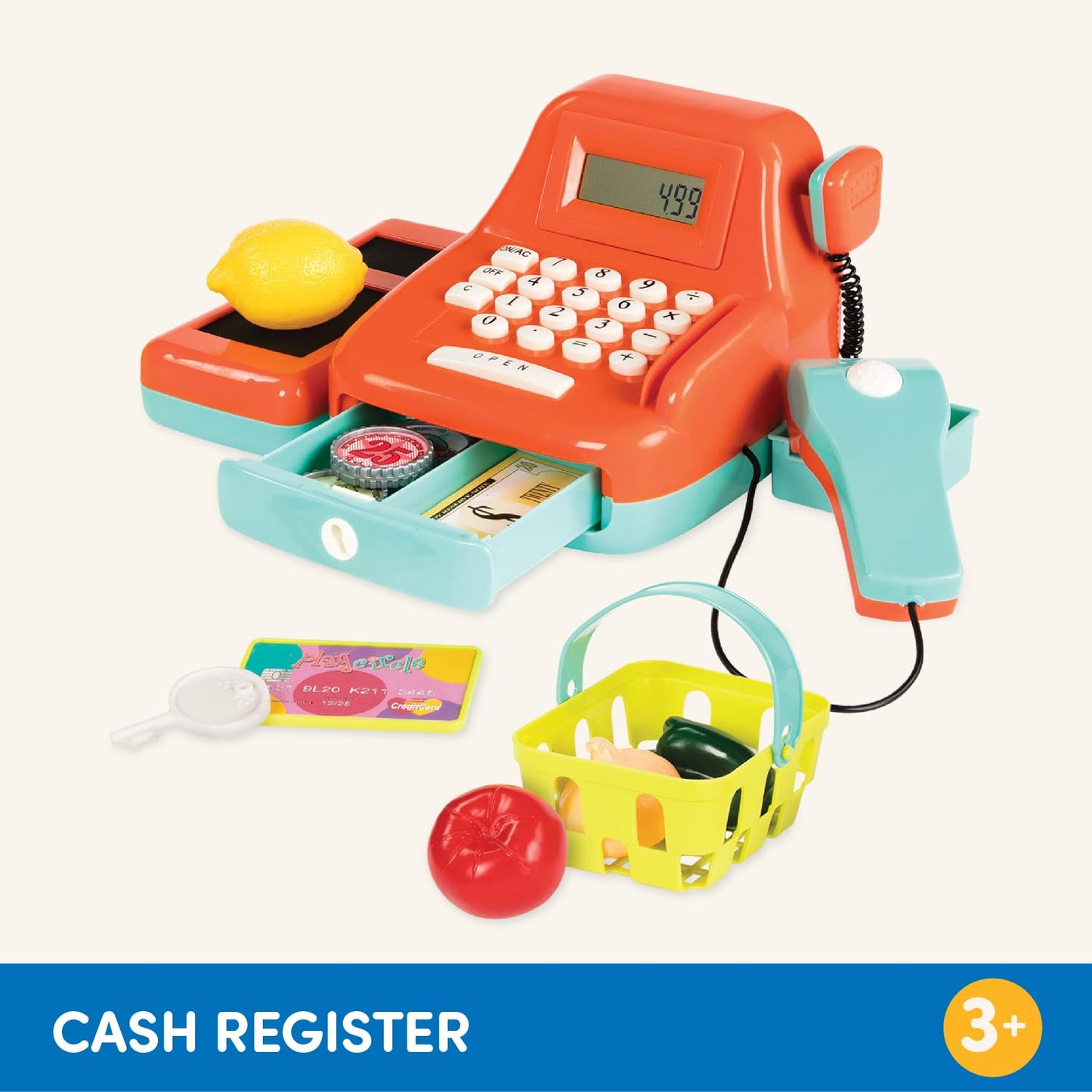 Battat Kids Cash Register with Scanner & Sounds, 26-Piece Set, 26 Pieces Battat