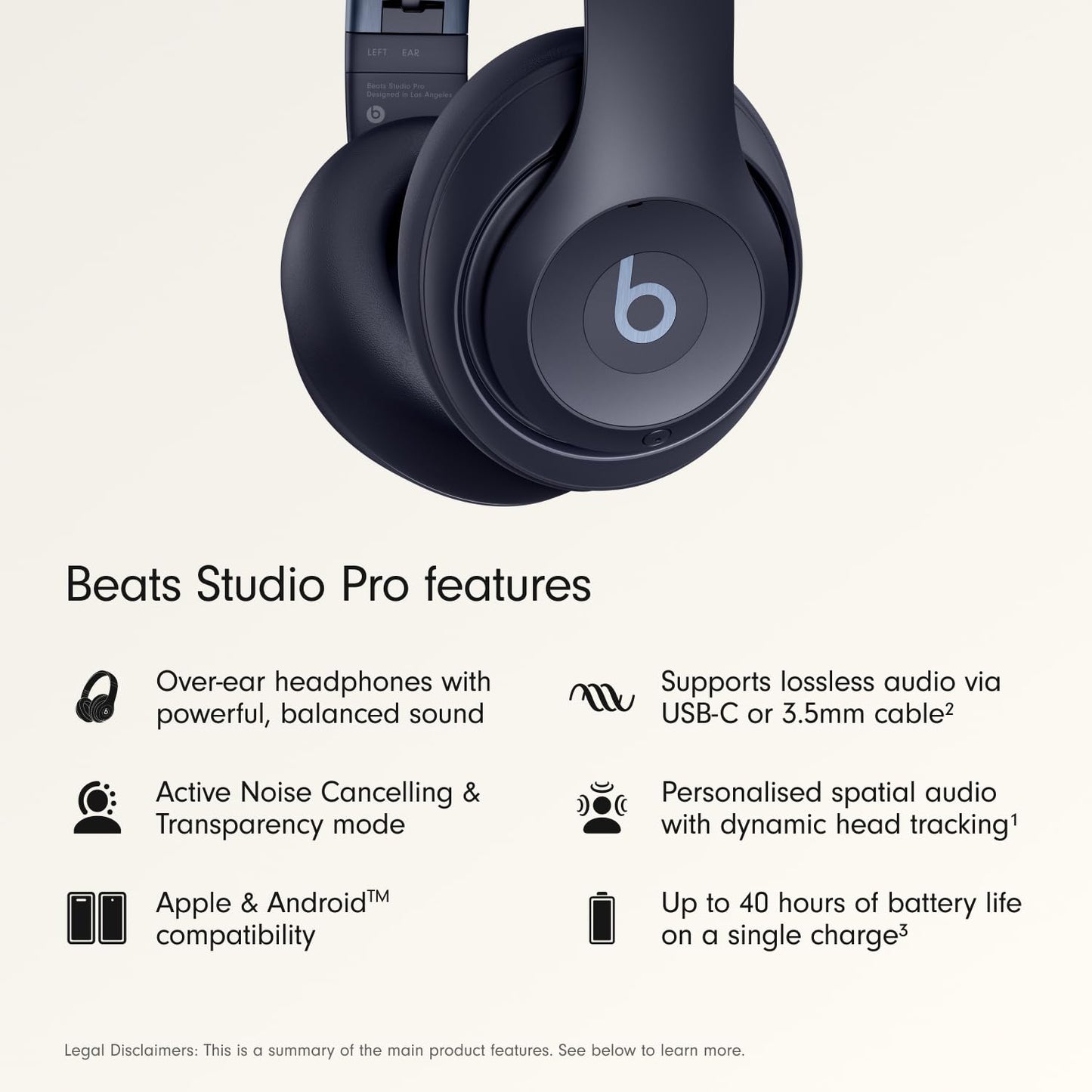 Beats Studio Pro - Wireless Bluetooth Noise Cancelling Headphones - Personalized Spatial Audio, USB-C Lossless Audio, Apple & Android Compatibility, Up to 40 Hours Battery Life - Navy 🍁 All In One Marketplace Canada