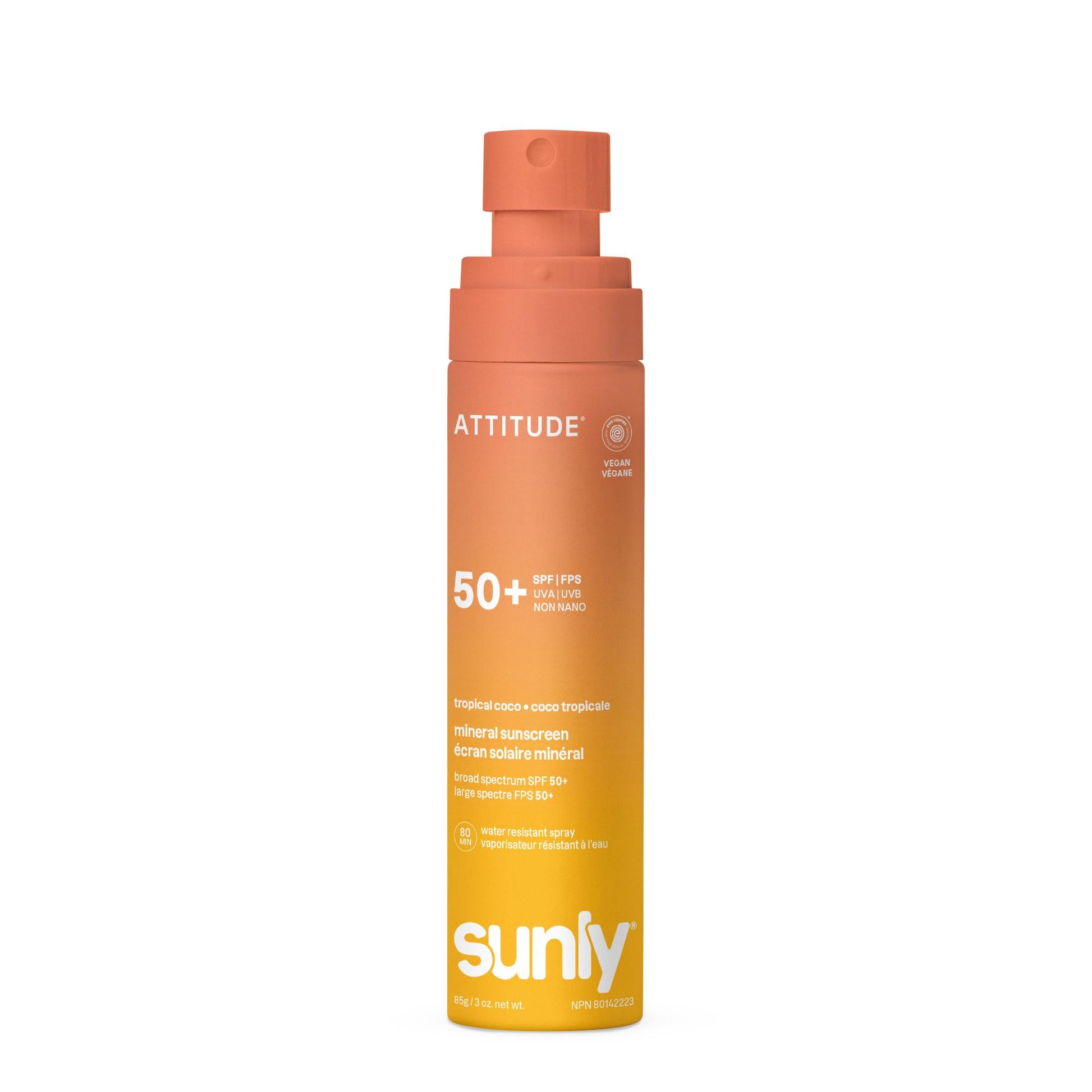 ATTITUDE Mineral Sunscreen Lightweight Lotion SPF 50, Broad Spectrum Zinc Oxide, EWG Verified, Non-Nano, Water-Resistant 80 Minutes, Non-Greasy for Face & Body, Vegan, Tropical Coco Scent, 80 grams